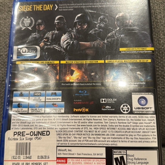 PlayStation 4 Tom Clancy’s Rainbow Six Siege Used.  Excellent condition. - Picture 3 of 3